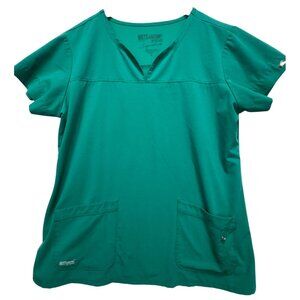 Greys Anatomy Signature Women's V-Neck Scrub Top Short Sleeve Sz XL Teal Stretch